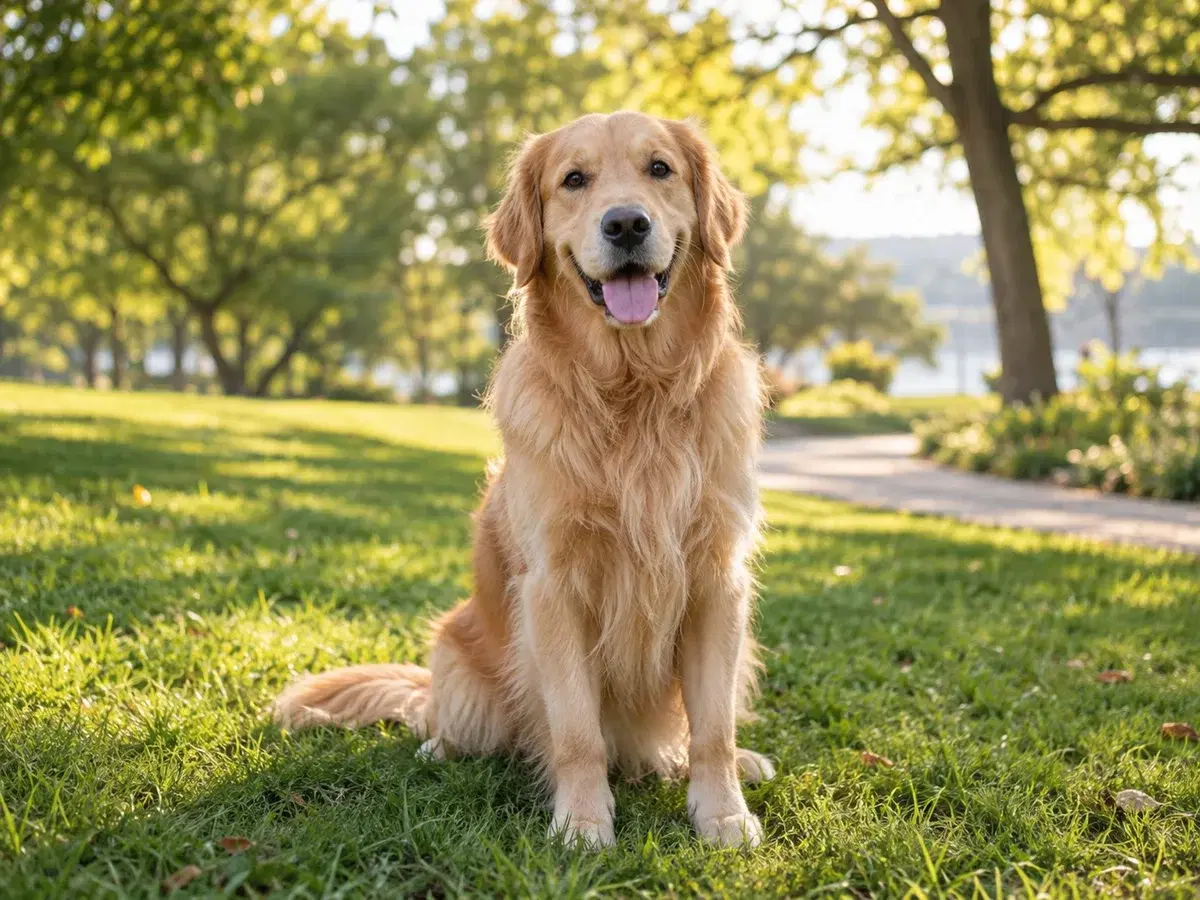 Golden retriever enjoying a sunny park